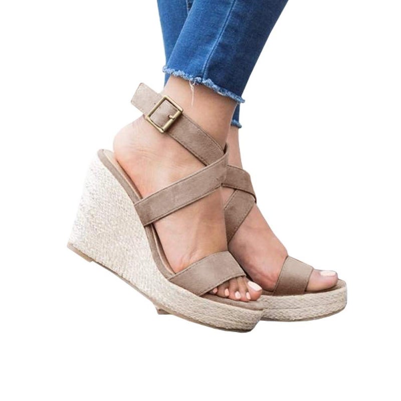 Coutgo Womens Wedge Platform Espadrille Cross Ankle Strap Slingback Open Toe Summer High Heel Casual Sandals - Image 2